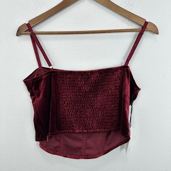 ASTR The Label Velvet Bustier Top Maroon Sleeveless‎ Smocked Back Party - Picture 5 of 5
